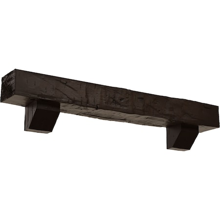Ekena Millwork Kit w/ Ashford Corbels, NaturaL Mahogany, 4"H x 8"D x 72"W Hand Hewn Faux Wood Fireplace ManteL MANUHH04X08X72ASNM